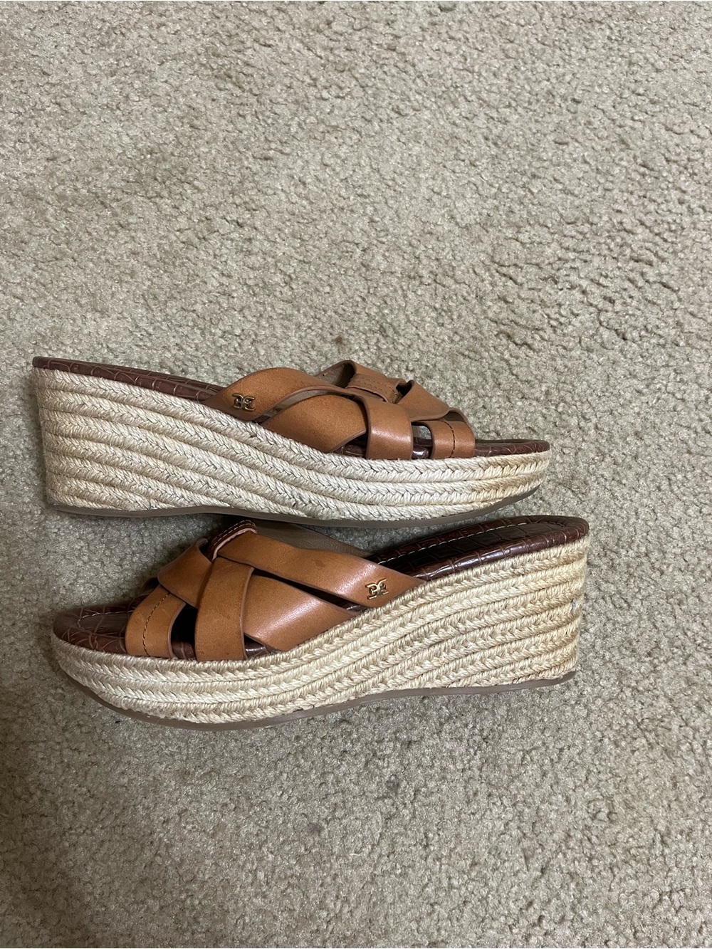 Sam Edelman Tan Leather Braided Espadrille Wedge Slides